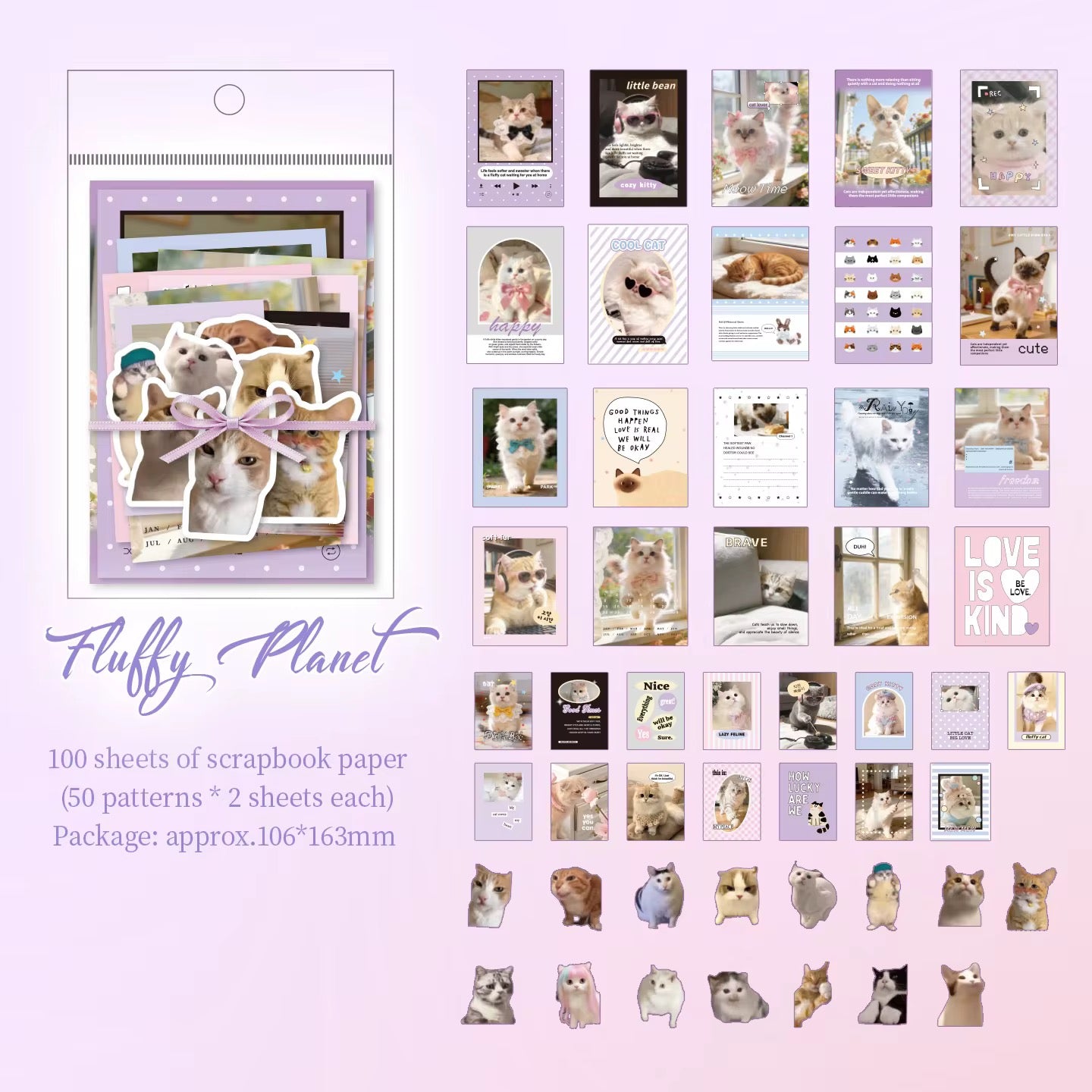 100 Pcs Kawaii Scrapbooking Supplies