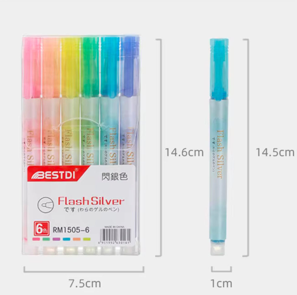 Set of 6 Glimmer Highlighter Pens