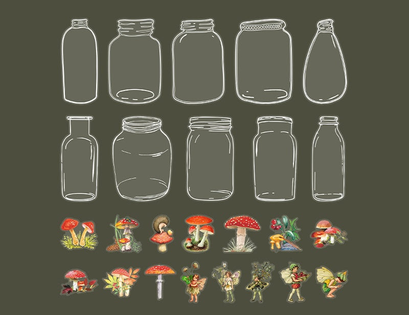 40 Pcs Wish-Bottle & Flower Stickers