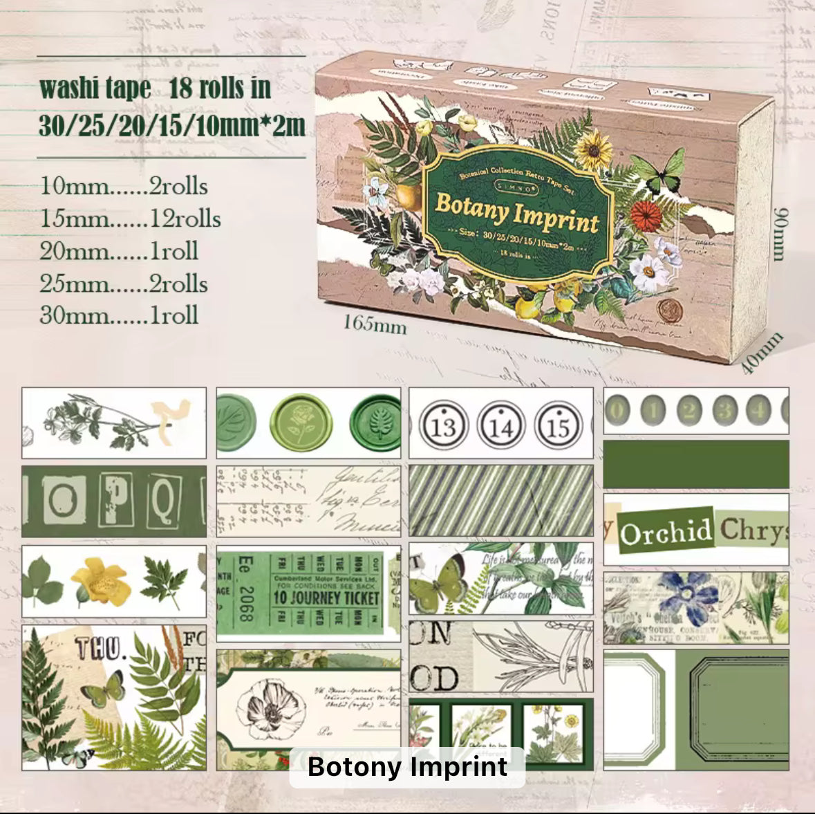 18 rolls of Botanical Vintage Flowers