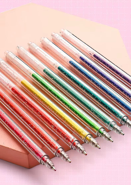 Pack of Coloured Shimmer Gel Pens 1mm Tip