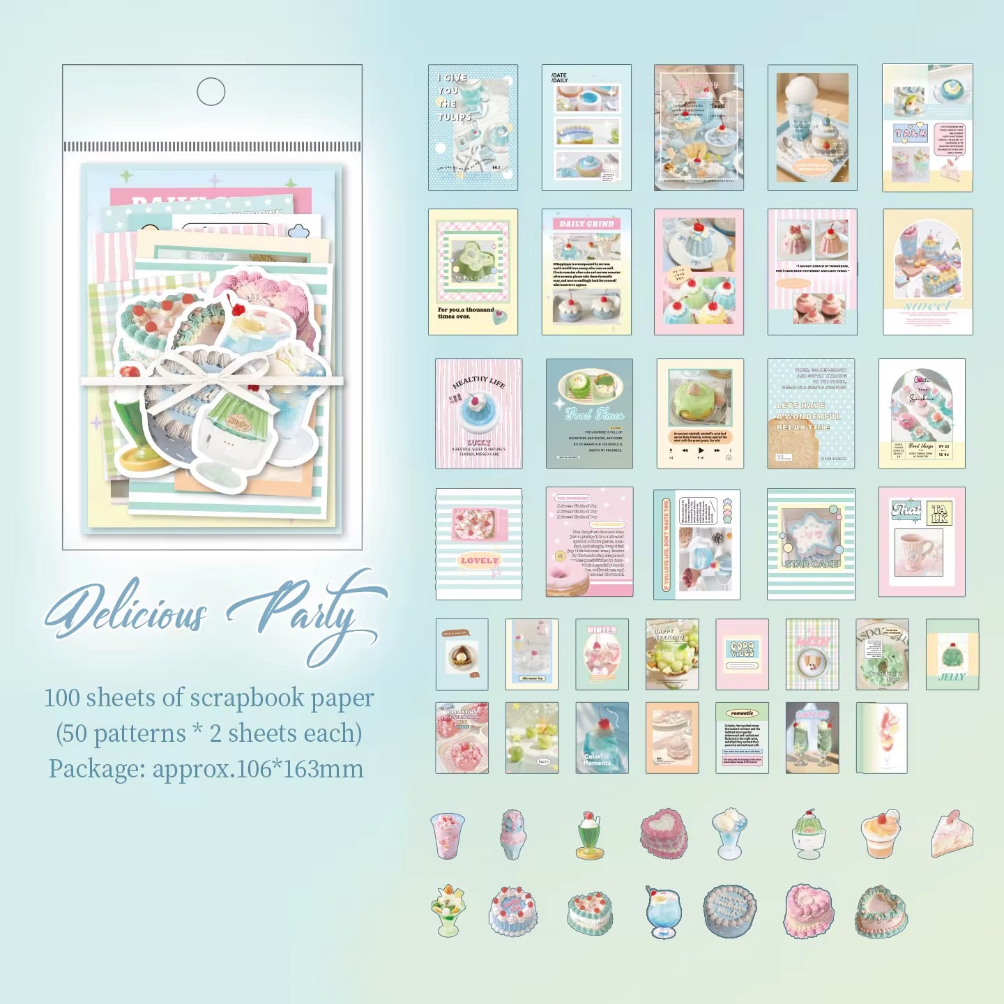100 Pcs Kawaii Scrapbooking Supplies
