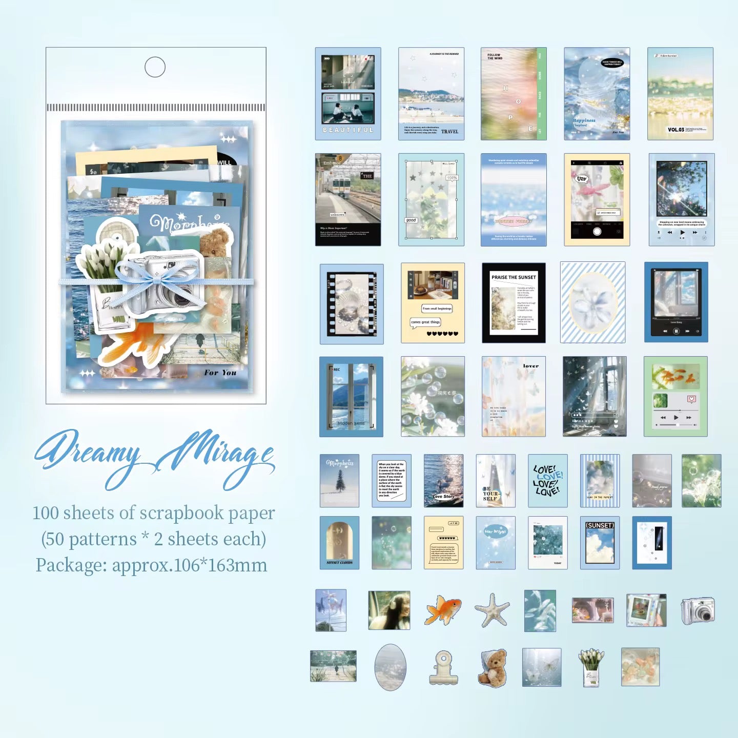 100 Pcs Kawaii Scrapbooking Supplies
