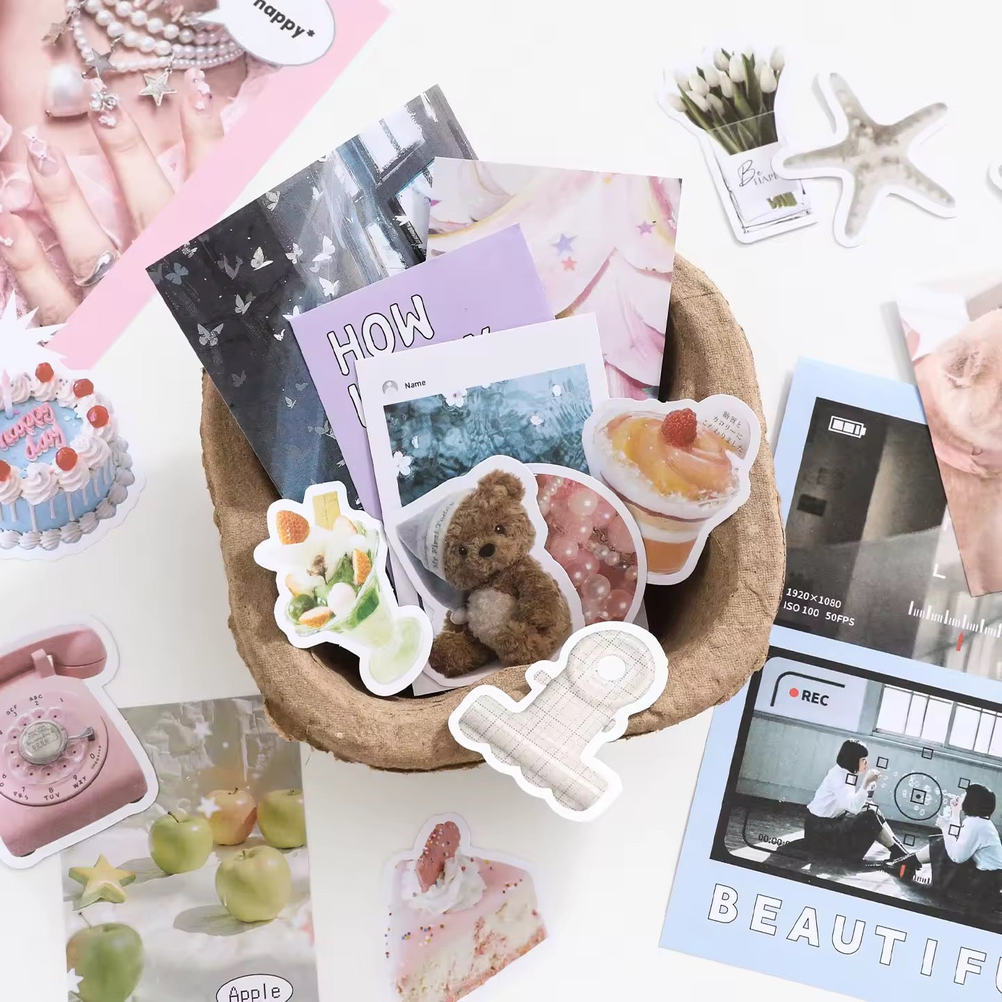 100 Pcs Kawaii Scrapbooking Supplies
