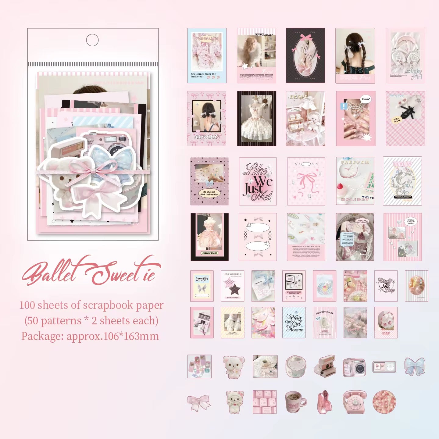 100 Pcs Kawaii Scrapbooking Supplies