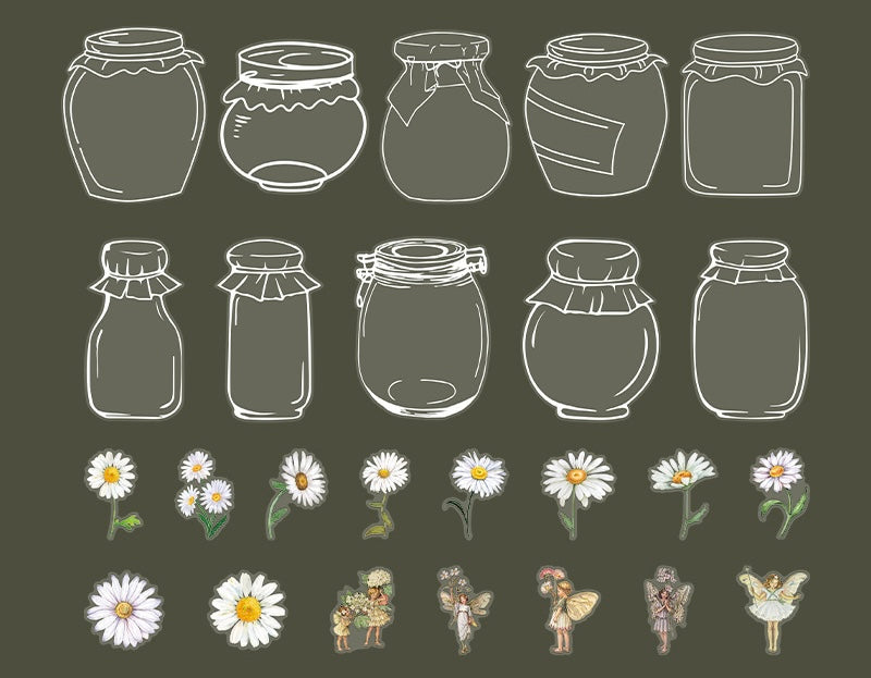 40 Pcs Wish-Bottle & Flower Stickers