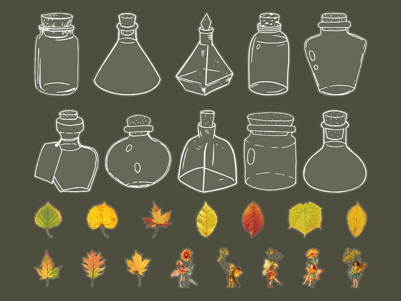 40 Pcs Wish-Bottle & Flower Stickers