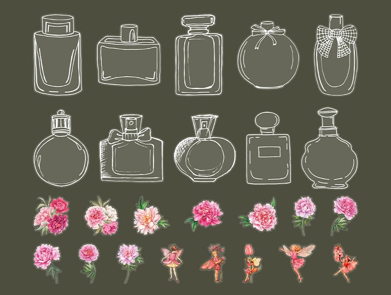40 Pcs Wish-Bottle & Flower Stickers