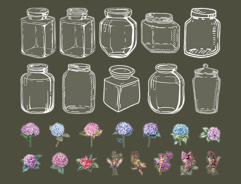 40 Pcs Wish-Bottle & Flower Stickers