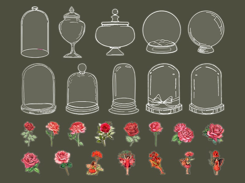 40 Pcs Wish-Bottle & Flower Stickers