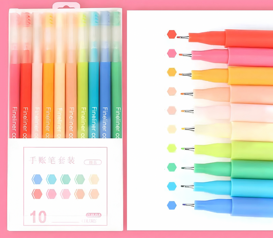 Pack of 10 Fine Liner Coloured Ink Pens