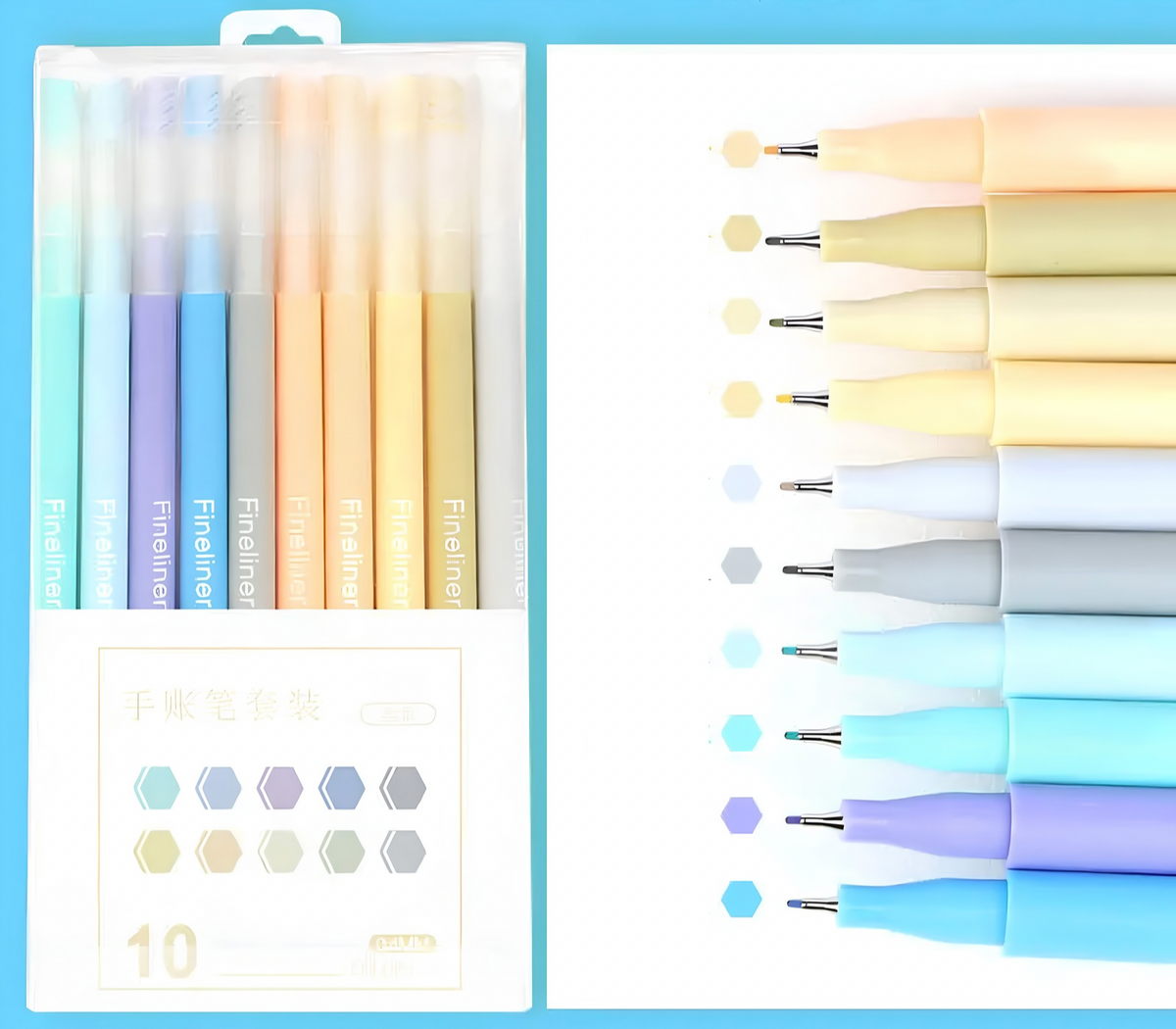 Pack of 10 Fine Liner Coloured Ink Pens