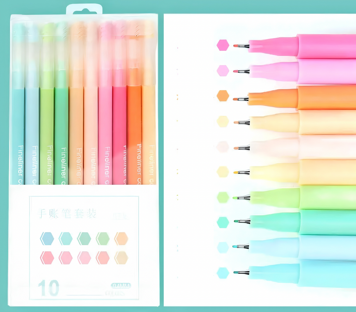 Pack of 10 Fine Liner Coloured Ink Pens
