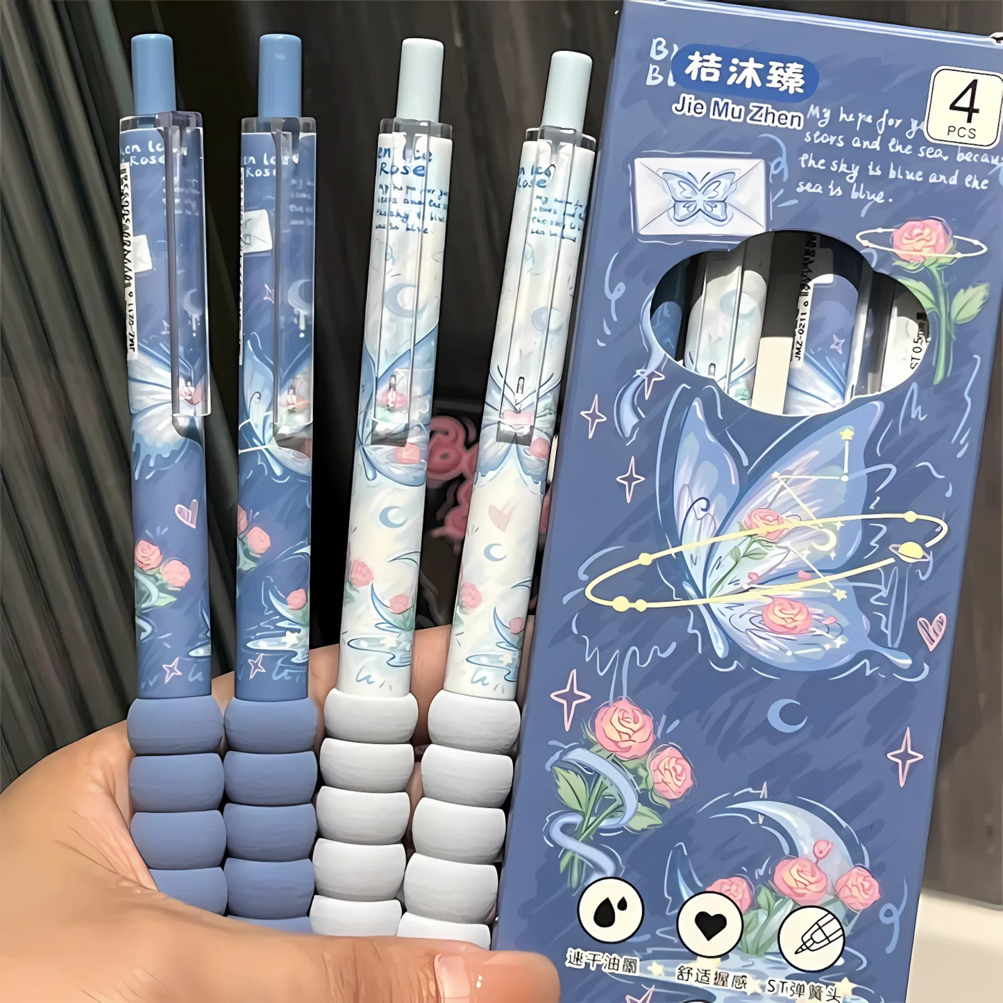 Set of 4 Flowers & Butterfly Pens