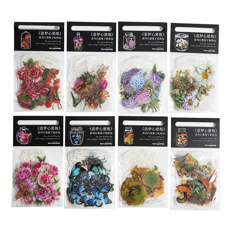 40 Pcs Wish-Bottle & Flower Stickers