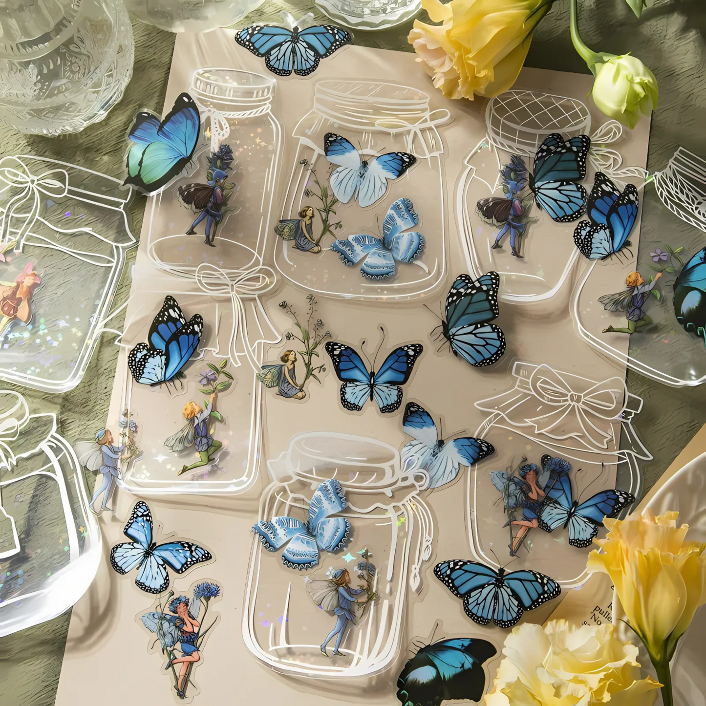 40 Pcs Wish-Bottle & Flower Stickers