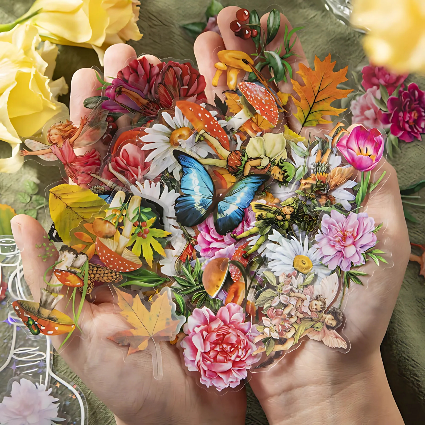 40 Pcs Wish-Bottle & Flower Stickers